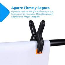 NK Soporte de Fondo para Fotografía Profesional de 1,50 x 2 Metros, Ajustable y Retráctible, 1 Trípode, 1 Barra Transversal entrelazada, 6 x Pinzas Resistentes, 1 Bolsa de Transporte portátil ✅ Entrega 24/72h a España (península) - Negro - Ver 4
