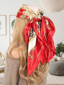 1pc Women's Spring/Summer Fashion Blue Sailboat Printed Silk Scarf, Versatile Headband, Hairband, And Bandana, Stylish Neck Wrap, Ideal For Dressing Up Your Look, Casual Or Chic Outfits, Perfect Accessory For Daily Wear And Vacation - 橘色 - 查看 8