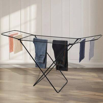 Tendedero con Alas Superficie de tendido de 180cm x 50cm, Tendedero Plegable y Antideslizante Para interior y exterior, Color Blanco y Negro, Capacidad Máxima 20Kg. Envío a España en 24 a 72h