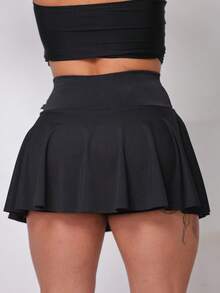 WOLFOX Women's Gym Shorts Skirt In Supplex Fabric With Pocket – High Waist, Compression And Comfort For Training And Running - 黑色 - 查看 5