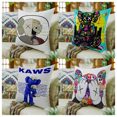 1 件可爱卡通 KAWS 枕套/靠垫套，现代装饰枕，秋季装饰，房间装饰，农舍家居装饰