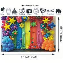 1 Fondo de fotografía vibrante con globos y estrellas - Pancarta colorida para ceremonia de graduación, fiesta de cumpleaños con diseño de pizarra y lápiz, adecuado para decoración de aula, retrato familiar y decoración de eventos, decoración de fiesta de graduación - Multicolor - Ver 3
