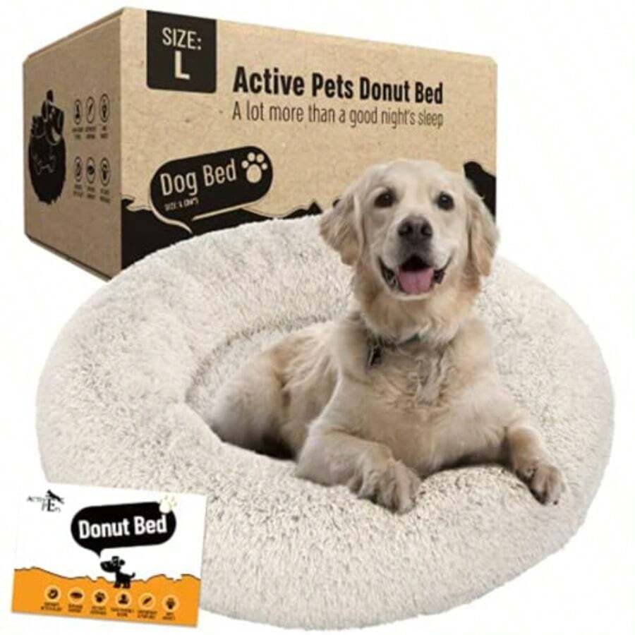 Calming Plush Dog Bed Donut Joint Support Anxiety Relief Washable Pet Bed With Removable Cover For Dogs Cats Large 36 Beige Ideal For Senior Pets And Small Breeds Provides Comfort And Stability In Homes Cars And Travel Soft Cushioning For Joint Health And Stress Reduction - 大36 - 查看 1