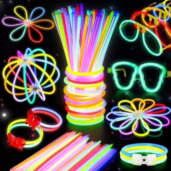 50 piezas Paquete de varitas luminosas de 8 pulgadas, incluye accesorios, pulseras y collares luminosos, suministros para fiestas neón para eventos oscuros, cumpleaños, campamentos y juegos, varitas fluorescentes adecuadas para fiestas, bodas, cumpleaños, conciertos, etc. (Por favor, doble suavemente para activar)