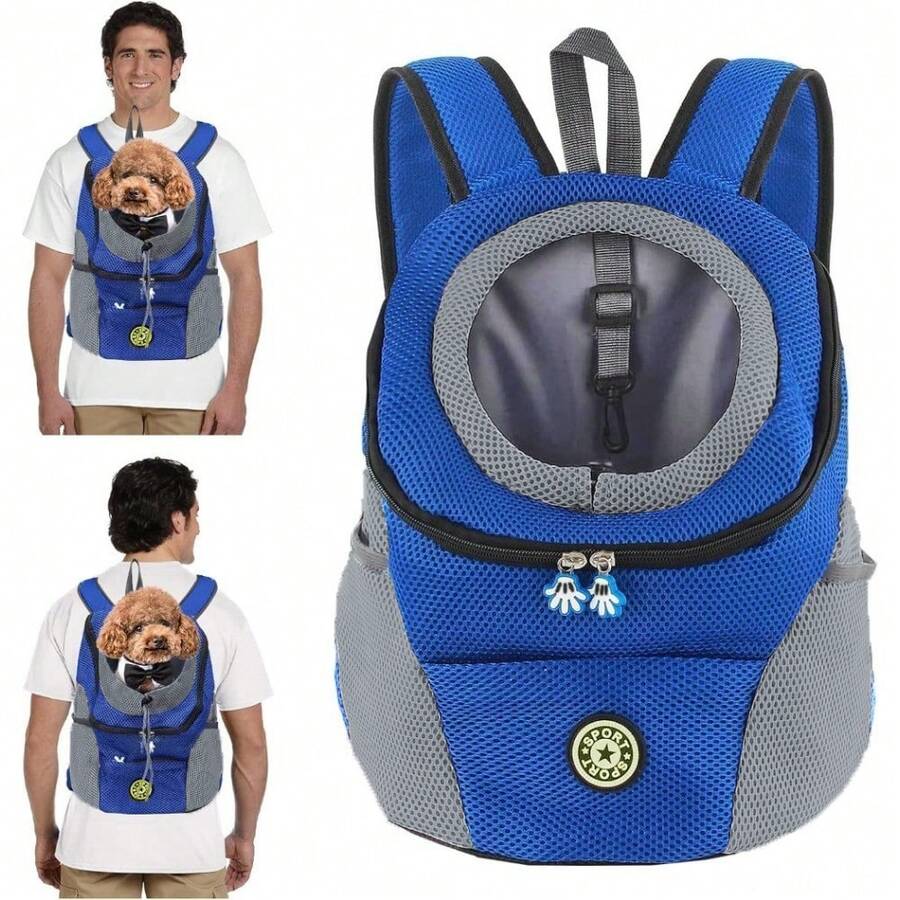 Pet Dog Carrier Backpack, Puppy Dog Travel Front Carrier For Small Medium Dogs Cats, Adjustable Breathable Dog Carrying Backpack With Safety Strips For Hiking, Walking Ventilated Dog Carrier For Hiking Camping Travel, Small Medium Dog Puppy Large Cat - 藍色 - 查看 1
