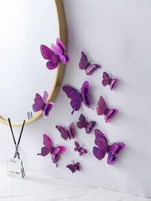 12pcs 3D Butterfly Sticker, Plastic Wall Art Decoration Magnet Butterfly For Home Decor, Stickers, Wall Decal, Vinyl Decal For Home Decorations, Spring Decoration Items Refresh Your Home, Festival Decoration Stickers Gifts Birthday Graduation - Màu tím - Xem 7