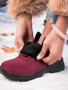 Women's Elegant Winter Snow Boots, Non-Slip Sports Shoes, Warm Lining Outdoor Winter Shoes, Suitable For Outdoor Winter - Red - View 3