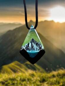 1pc Vintage Handmade Resin Mountain Pendant Necklace With Gift Box For Men's Outdoor Casual Accessories - Snow Mountain - View 6