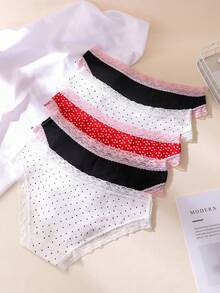 5pcs/Set Women's Sexy Romantic Lace Trim Printed Cotton Lingerie Set - Multicolor - View 3