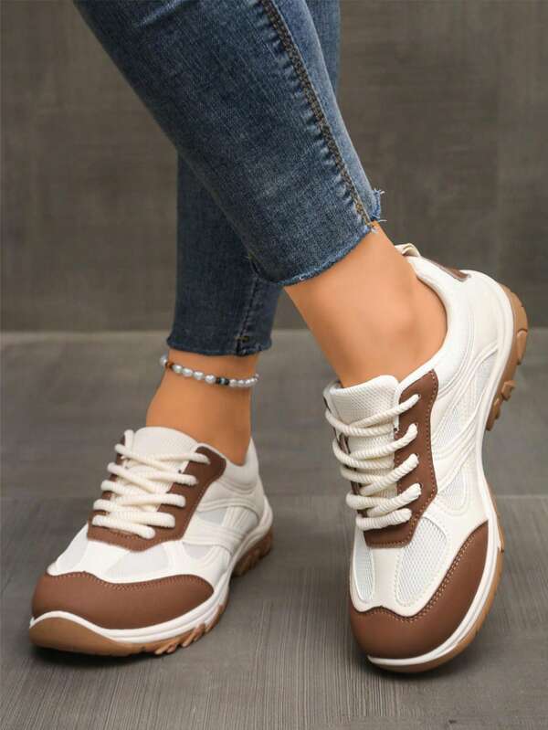 1 pereche de pantofi sport pentru adolescenți, schemă de culori proaspătă, talpă ușoară, potriviți pentru toate anotimpurile