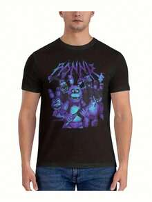 Camiseta vintage y divertida para parejas, camiseta de hombre 100% cuello redondo con gráfico geométrico F-Fnaf, ajuste regular de manga corta, impresión de transferencia de calor digital, 180Gsm comodidad para todas las estaciones, lavable a máquina - negra, camiseta para todas las estaciones|Perfecto para hombres, fiesta, playa, salir, festivo, adulto, deportivo, minimalista, ajuste holgado, alta elasticidad, cuello redondo, detalles de apliques, impresión digital, tela de 180Gsm, comodidad para todas las estaciones, lavable a máquina, ropa casual| Camiseta gráfica divertida| - Negro - Ver 1