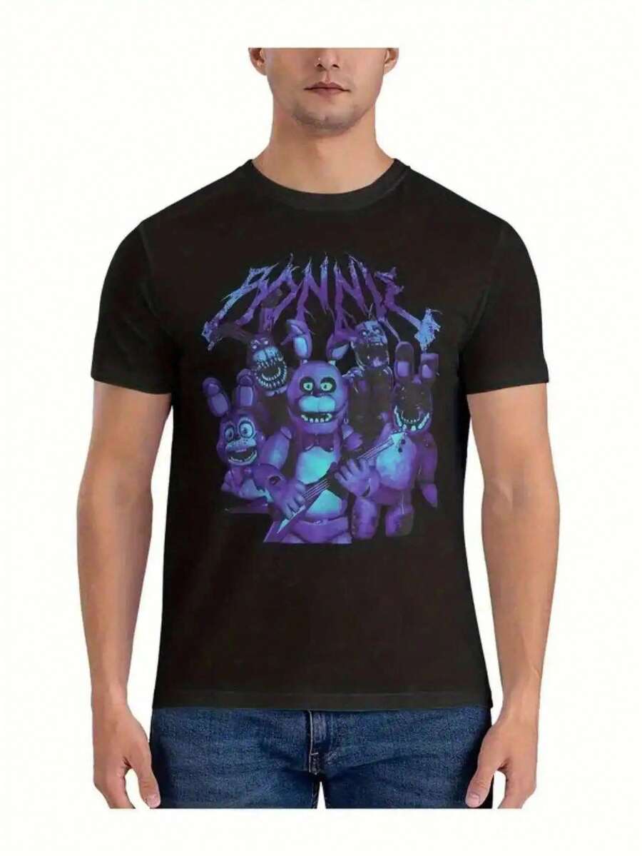 Camiseta vintage y divertida para parejas, camiseta de hombre 100% cuello redondo con gráfico geométrico F-Fnaf, ajuste regular de manga corta, impresión de transferencia de calor digital, 180Gsm comodidad para todas las estaciones, lavable a máquina - negra, camiseta para todas las estaciones|Perfecto para hombres, fiesta, playa, salir, festivo, adulto, deportivo, minimalista, ajuste holgado, alta elasticidad, cuello redondo, detalles de apliques, impresión digital, tela de 180Gsm, comodidad para todas las estaciones, lavable a máquina, ropa casual| Camiseta gráfica divertida| - Negro - Ver 1