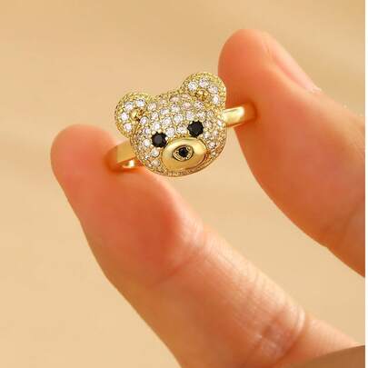 1 pieza Anillo abierto elegante y encantador de acero inoxidable dorado con circonita incrustada, adecuado para decoración de niños y estudiantes, se puede usar para fiestas, reuniones, festivales y regalos