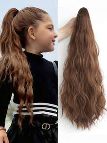 1件装黑色/棕色假发片，适合女孩儿童，合成长卷波浪马尾辫，爪夹式假发 - 彩色 - 查看 11