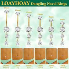 G23 Titanium Dangle Belly Button Rings Women Internally Thread Curved Barbell Belly Rings Dangling Navel Rings CZ Teardrop Navel Piercing Jewelry 6 - 16mm - 條長度 16 毫米 + 金 - 查看 5