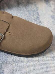 女士休闲纯色绒面革一脚蹬穆勒拖鞋，有保暖内衬和非保暖内衬版本 - 深棕色1 - 查看 7