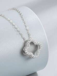 奢华优雅时尚 18k 镀金 925 纯银精美 Ewell 珠宝四叶草镂空锆石吊坠项链，女士日常佩戴