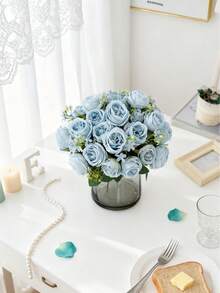 1/80支浪漫丝绸牡丹绣球花束人造花装饰，塑料手捧花，适用于婚礼/家居/卧室/客厅/餐桌装饰/新娘捧花/母亲节 - 淺藍色 - 查看 8