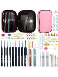 Crochet Hook Set, Includes Ergonomic Metal Hooks, Stitch Markers, Storage Bag, Multicolor, Suitable For All Seasons DIY Knitting Crafting Tools, Great For Beginners - Multicolor - View 15