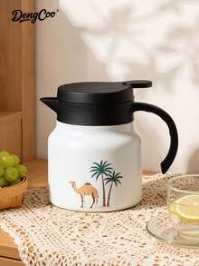 Dengcoo 1pc 800ml Stainless Steel Vacuum Flask, Insulated Teapot With Infuser, Saudi Style Tea Kettle, Coconut Tree And Camel Pattern Water Pot, Coffee Pot, Double-Walled Vacuum Carafe Jug For Party/Home/Office/Gifts - Pot - View 6