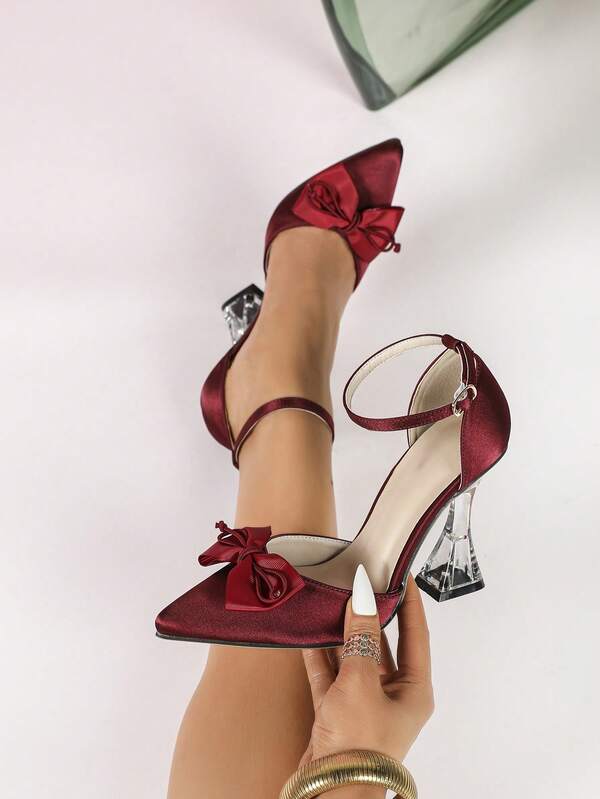 Pantofi cu toc înalt pentru femei, model sexy, cu cataramă fluture și toc transparent, cu bowknot, sexy, pentru petrecere și exterior