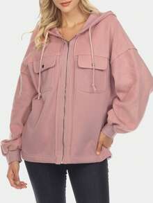 CILKOO Cappotto con cappuccio tasca con patta spalle cadenti con coulisse - Rosa - Visualizzare 6