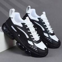 Men's Low-Top Sneakers - Lightweight Shock-Absorbing Sports Shoes, Lace-Up Fitness Shoes, Anti-Slip TPU Outsole, Suitable For Running, Casual And Various Occasions - Minimalist Design For All Seasons, Black - Breathable Fabric Lining, Multifunctional Shoes, Fashionable Style, Secure Closure, Athletic Shoes, Active Lifestyle - Black and White - View 2