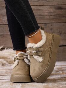 Women's Brown Plush Thick 2025 New Winter Flat Warm Net Celebrity Northeast Winter Shoes Cute Fur Ball Home Snow Boots - Khaki - View 4