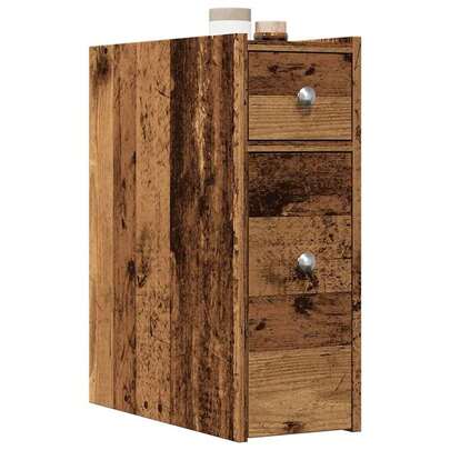 vidaXL Schmaler Badschrank Mit Rollen In Altholz-Optik Aus Holzwerkstoff