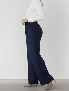 Pantalones Rectos para Moda Casual y Elegante, con Cinturón - Azulado oscuro - Ver 4