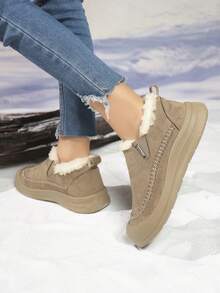 女士冬季鞋履，厚底雪地靴，套脚式户外保暖内衬靴