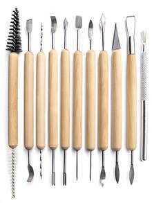 11pcs Ceramic Clay Sculpting Tools Set, Double-Sided Polymer Clay Sculpting Tools Kit With Smooth Wooden Handles, Professional Ceramic Clay Sculpting Tools