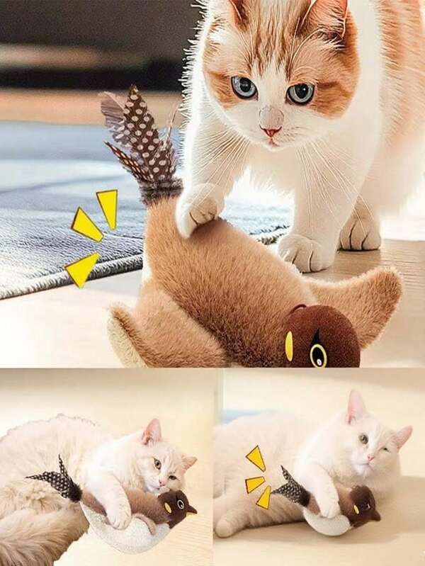 1 Piece Brown Flapping Bird Cat Toy Flapping Bird Cat Toy Self Play Chew Proof Feather 3 Wing Modes Touch Sensor USB Rechargeable For Indoor Outdoor Xmas Gift Self Play Cat Toy Chew Proof Pet Toy Rechargeable Cat Toy