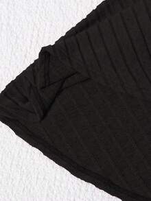 两件套少女罗纹针织长袖连衣裙+双面抓绒上衣套装，秋冬季 - 黑色 - 查看 8