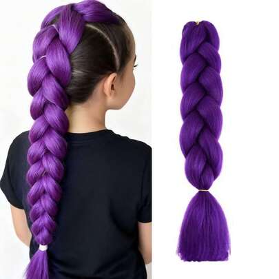 Extensiones de cabello trenzado púrpura de 24 pulgadas - Esenciales para fiestas, coleta trenzada, cabello sintético ligero y duradero, versátil para todos los tonos de piel para uso diario y Halloween, adecuado para festivales, galas, cosplay, accesorios de vestuario K-Pop, decoraciones de fiesta, Navidad, adornos navideños.