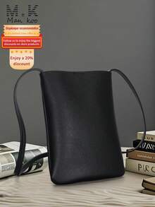 迷你时尚简约软面斜挎包，纯色手机袋，日常通勤单肩斜挎方包，耐用防水PU皮革小钱包，万圣节礼物 - 黑色 - 查看 1