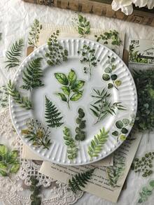 40pcs/Pack Green Plant & Leaf Stickers For Scrapbooking, DIY Crafts