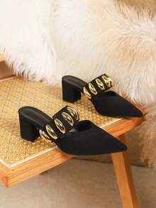 New Fashion Women's Pointed Toe High Heel Shoes, Open Heel Thick Heel Casual Comfortable Pumps,Mule Shoes