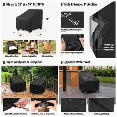 Patio Furniture Covers Waterproof, Outdoor Chair Covers Rocking Chair, Fits To 32Wx 37Dx 36H Inches, Ventilated Vents And Convenient Handles Included, Black, 2 Pack
