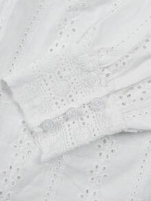 ii Vacation Style Solid Color Hollow Out Embroidery Women Top Spring White - White - View 11