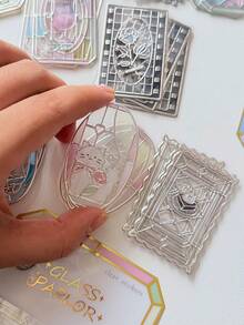 18pcs/Pack Embossed Stained Glass Window Stickers, Vintage Decor For Phone, Planner, Water Bottle, Colorful Translucent GlassParlor - Multicolor - View 4