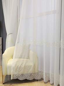1pc White Luxury Beaded Embroidered Sheer Curtain, Translucent, Suitable For Living Room, Bedroom, Balcony, Office, Home Decor, All Seasons - White - View 10