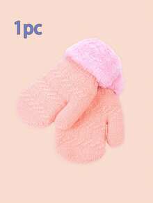 1 Pair Winter Plush Lined Gloves, Warm Jacquard Solid Color Fingerless Mittens, Suitable For Boys, Girls, Children, Infants, Toddlers 0-3Y - Multicolor - View 11