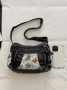 New Casual Chic Soft Jeans Multi-Layer Crossbody Bag With Multiple Pockets, Versatile Commuter Large Capacity Women's Shoulder Bag, Suitable For Work Commuting, Shopping And Traveling., Perfect For Cow Girl - 黑色 - 查看 7