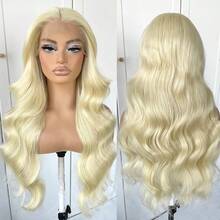 13x4 Lace Front Wig, Pre-Plucked, Synthetic Long Wavy Lace Front Wig, 613 Blonde Wavy Wig, Natural Hairline, Women Wig, Suitable For Holidays, Christmas, Daily Parties, Etc. - Beige - View 3