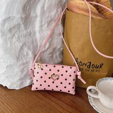 PU Leather Children's Shoulder Bag With Embroidered Heart For Girls, Mini Square Crossbody Bag