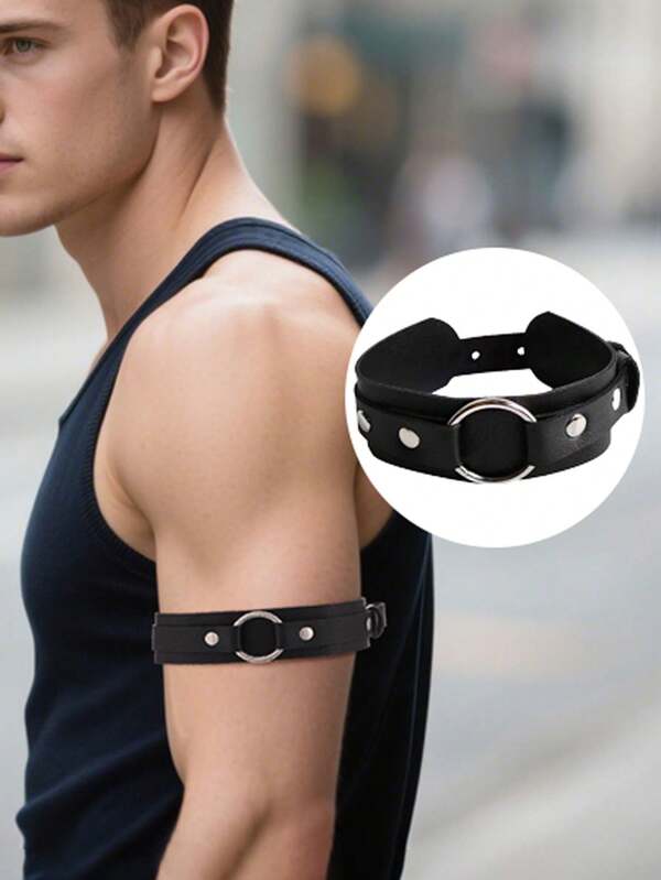 1 Stück Lederarmband, elastisches Armband-Ärmel-Manschetten-Halter aus Leder für Herren zum Verhindern des Verrutschens von Hemdenärmeln, modische Accessoires verleihen jedem Outfit eine markante Ausstrahlung, einzigartiger klassischer Punk-Stil
