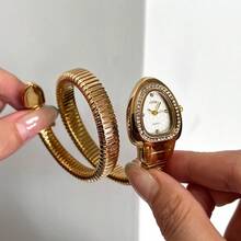 gedi 1 件装女士蛇形手镯手表时尚手链手表 Vogue Girls 品牌石英手表 - 金色 - 查看 7