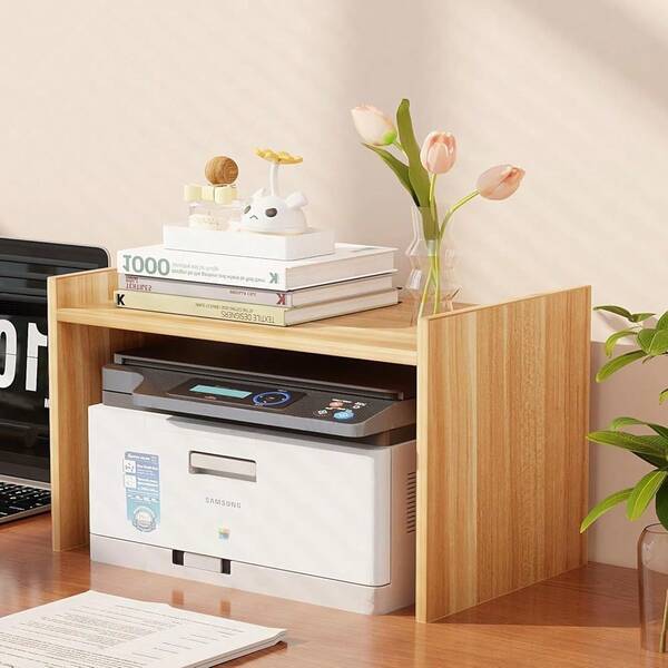 Desktop Organizer Shelf, Wood Desktop Bookcase/Bookshelf, Small Desk Printer Storage Rack For Home, Office (Wood)