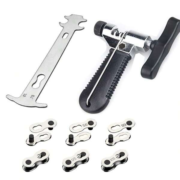 6 قطع حلقة وصل مفقودة للسلسلة الدراجة + أداة قطع سلسلة الدراجة + مؤشر تآكل السلسلة | طقم أدوات إصلاح سلسلة الدراجة Qkurt، مناسب لإصلاح حلقات سلاسل 6/7/8/9/10 سرعة، باللون الرمادي